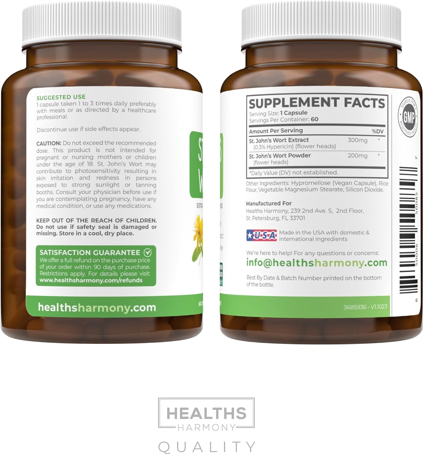 Powerful 900mcg Hypericin St. John's Wort Capsules - 60 Count - Non-GMO Supplement with Standardized Extract - 500mg Per Capsule - Whole Herb Formula