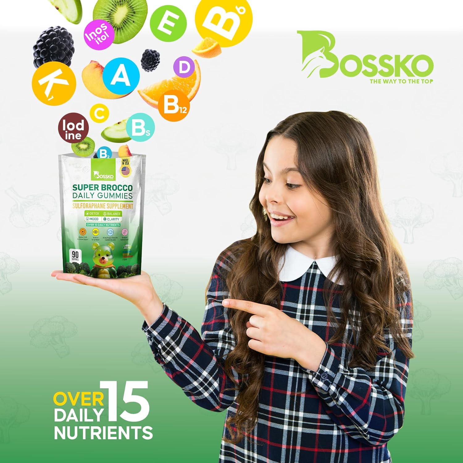 Powerful Antioxidant Bossko Sulforaphane Gummies with Omega 3 Fish Oil & Essential Nutrients - Vegan & Zero Sugar - 90ct