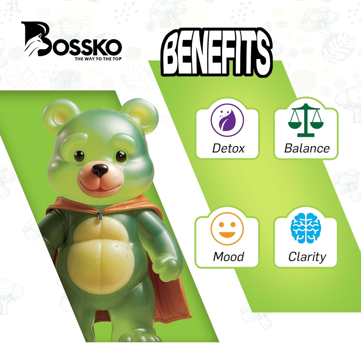 Powerful Antioxidant Bossko Sulforaphane Gummies with Omega 3 Fish Oil & Essential Nutrients - Vegan & Zero Sugar - 90ct