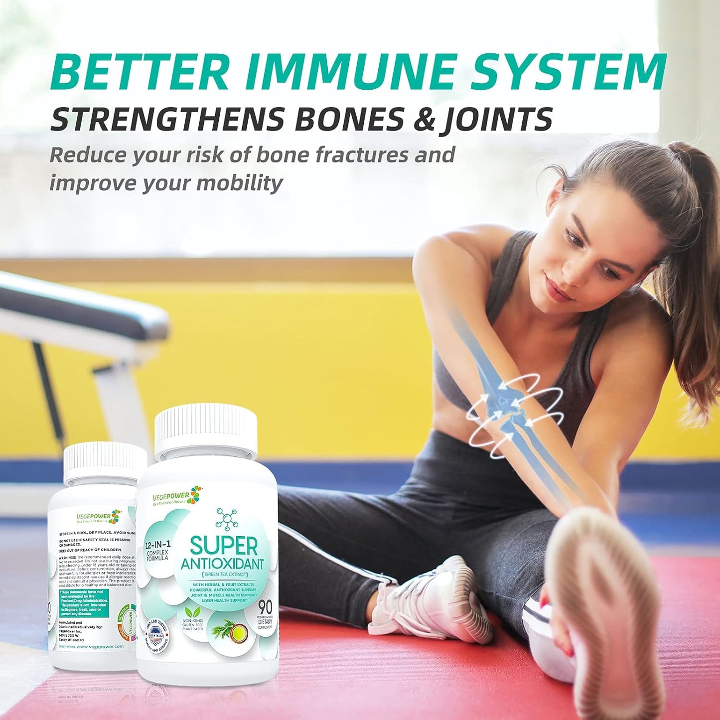 Powerful Antioxidant & Immune Support with Green Tea Extract, Grapeseed, Milk Thistle - Herbal Blend for Skin Care - 90 Vegan Capsules