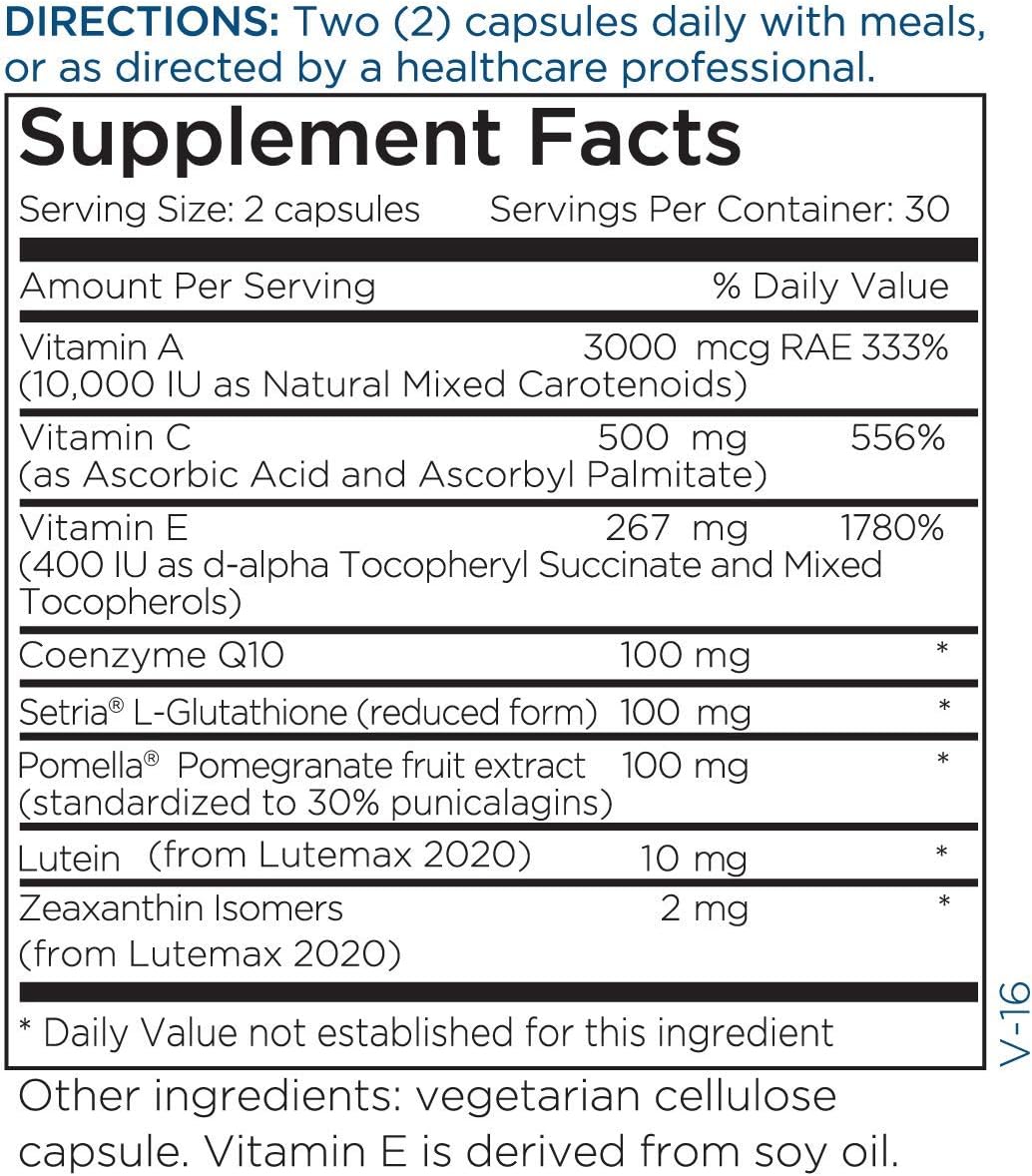 Powerful Antioxidant Supplement with Vitamin C, Glutathione, Pomegranate, CoQ10 - Supports Healthy Vision & Cognition - 60 Capsules