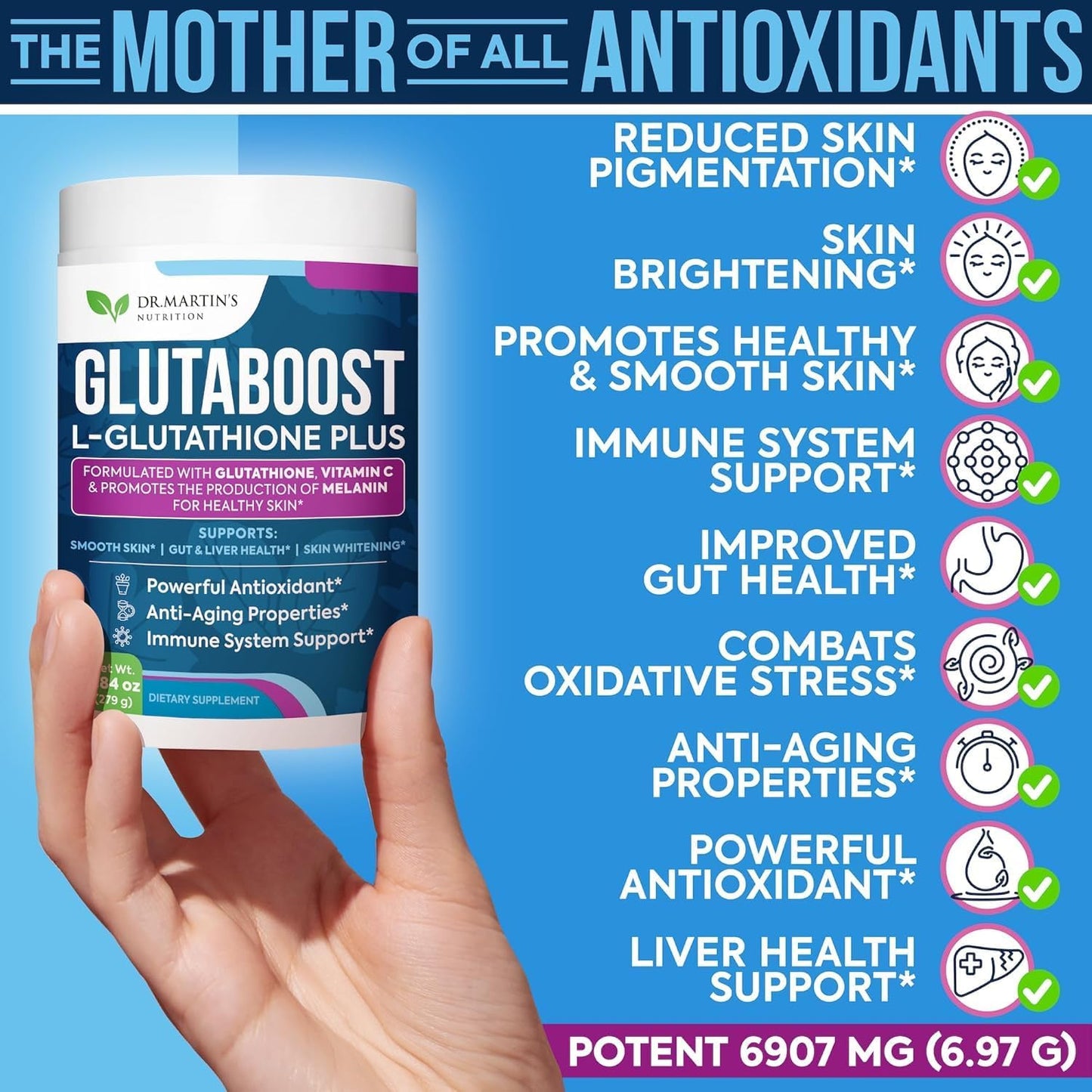 Powerful Glutathione Powder with Collagen & Vitamin C | Anti-Aging & Skin Brightening Formula | Immune, Gut & Liver Support | Dr. Martin's Nutrition