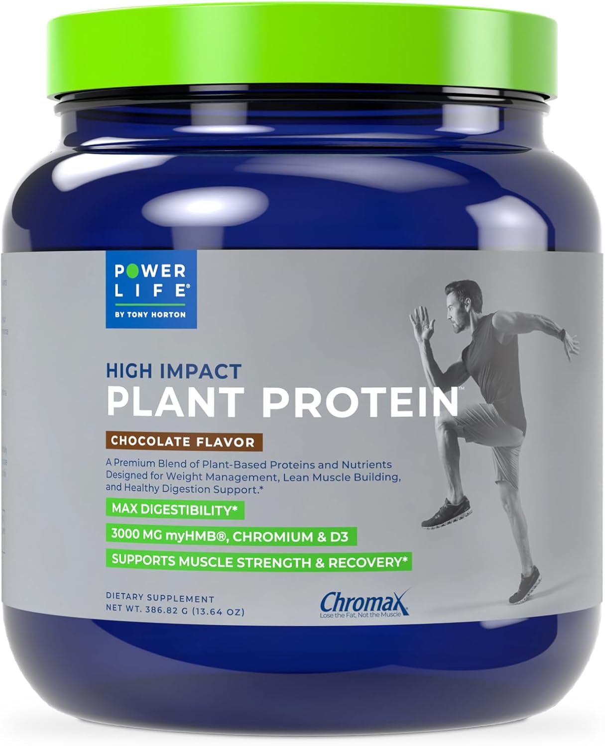 POWERLIFE Tony Horton Chocolate Plant Protein with 3000 MG of HMB - New Formula, High Impact Endurance Formula, Non-GMO, No Added Sugar
