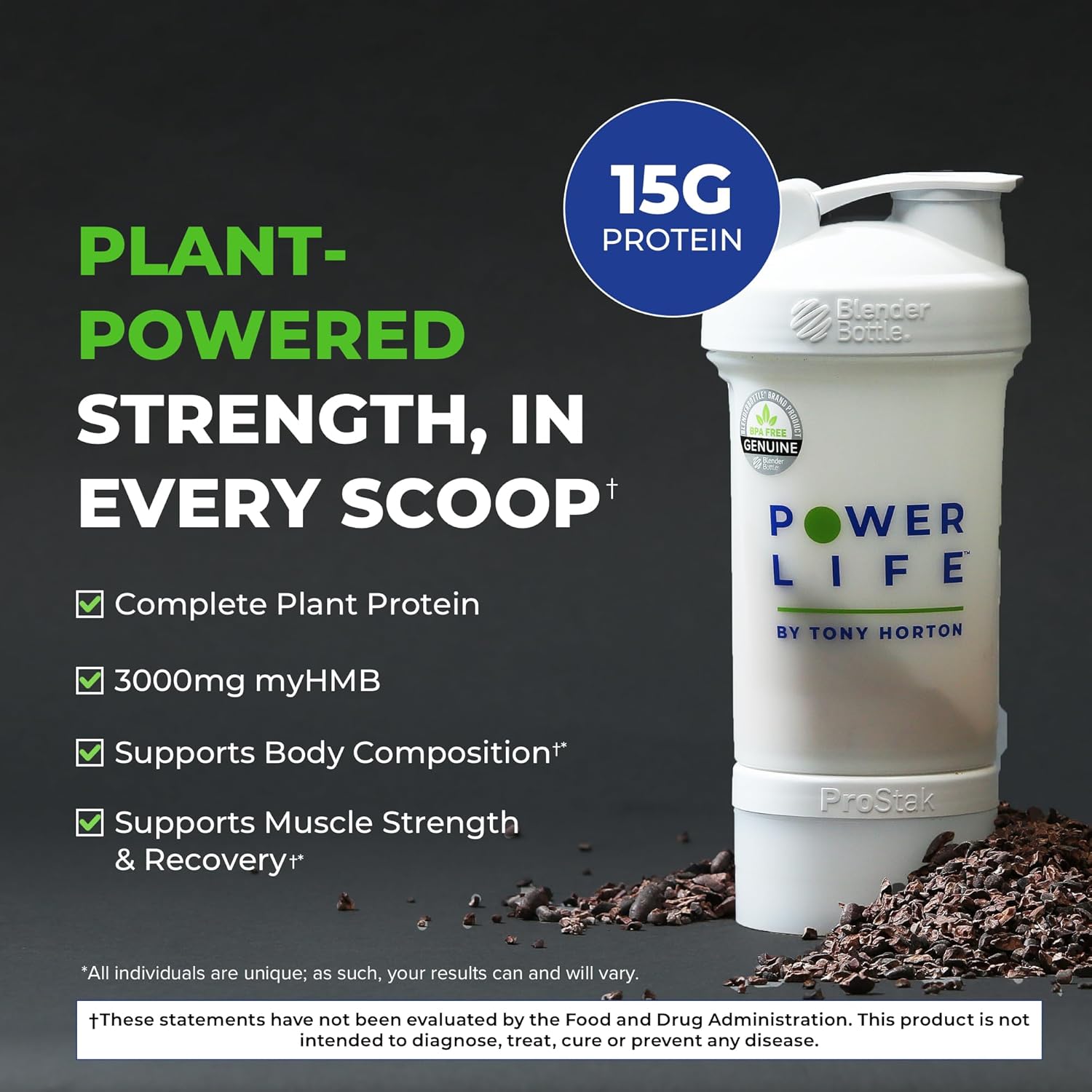 POWERLIFE Tony Horton Chocolate Plant Protein with 3000 MG of HMB - New Formula, High Impact Endurance Formula, Non-GMO, No Added Sugar