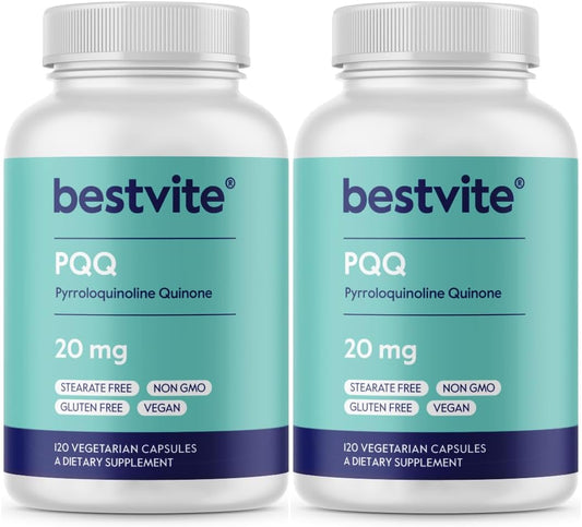 PQQ 20mg Supplement 240 Vegetarian Capsules (2-Pack) - Vegan, Non-GMO, Gluten Free - No Stearates