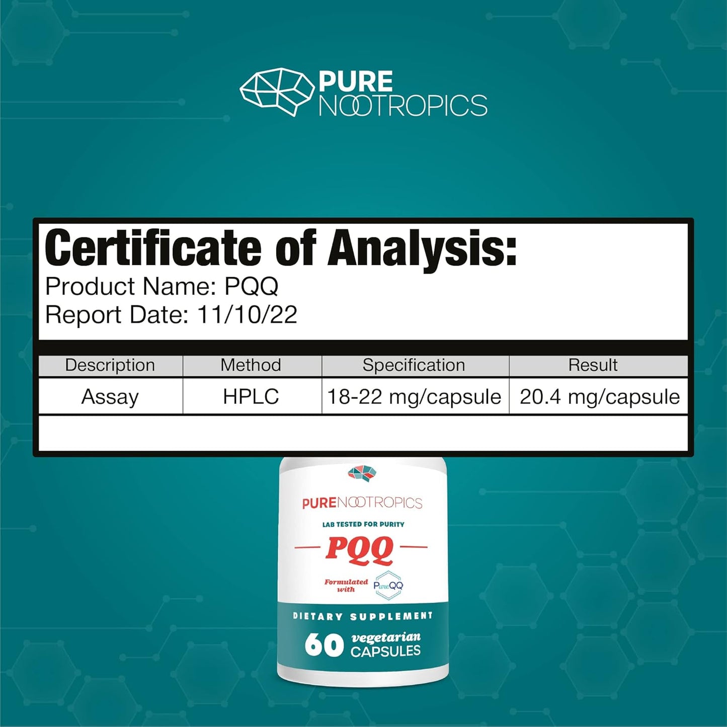PQQ (Pyrroloquinoline Quinone) Capsules - 60 Count Value Pack for Mitochondrial & REDOX Support