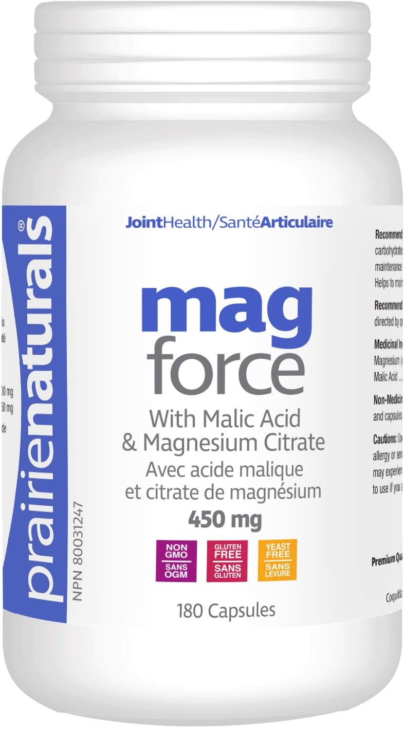 Prairie Naturals Mag Force Capsules - 180 Count, Magnesium & Malic Acid Supplement