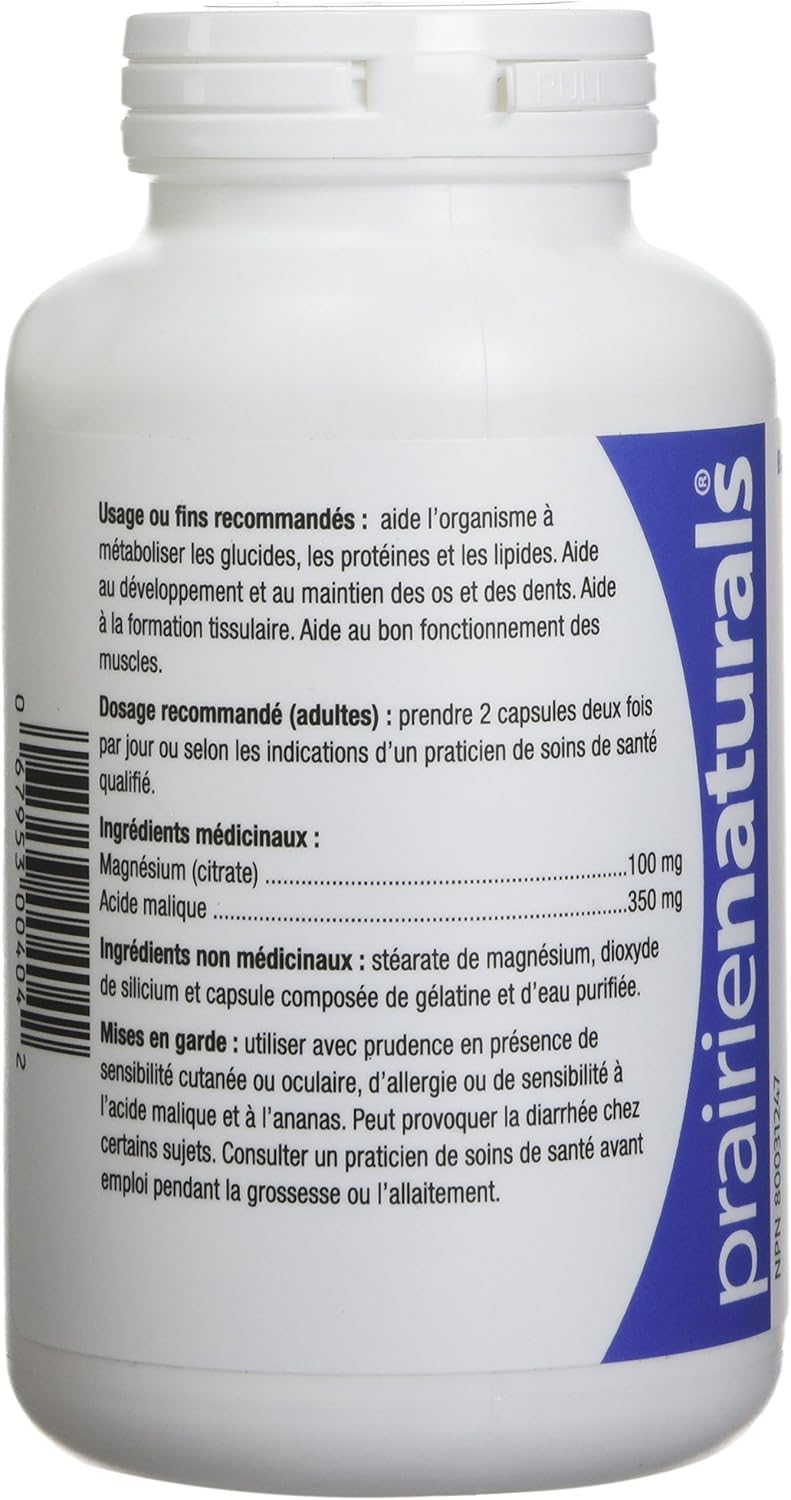 Prairie Naturals Mag Force Capsules - 180 Count, Magnesium & Malic Acid Supplement
