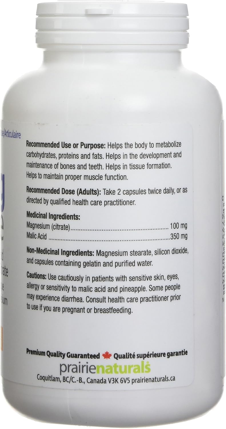 Prairie Naturals Mag Force Capsules - 180 Count, Magnesium & Malic Acid Supplement