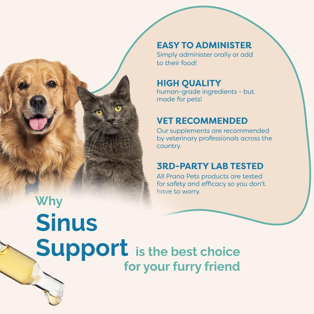 PranaPets Natural Sinus Relief Liquid Supplement for Cats and Dogs | Supports Pet Sinus Health with Natural Ingredients