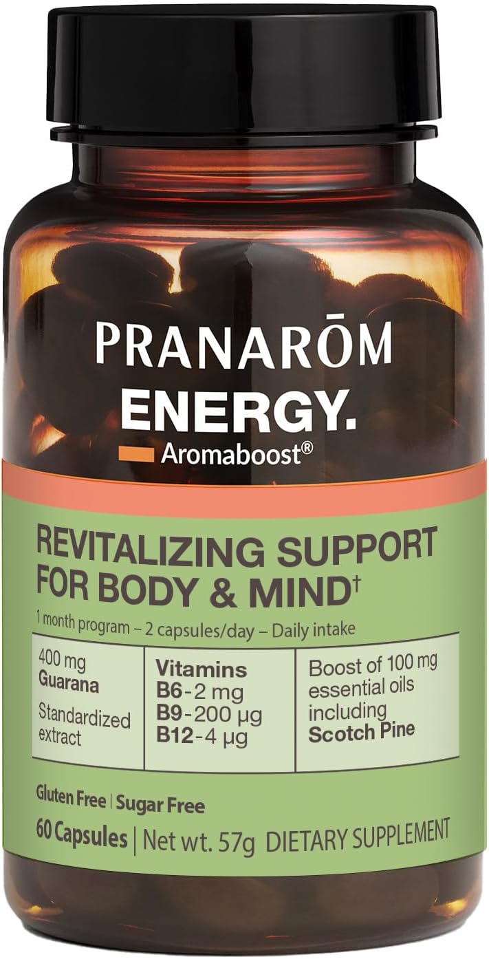 Pranarom Aromaboost Energy Supplement with Guarana and Pure Scots Pine Essential Oil - 60 Count