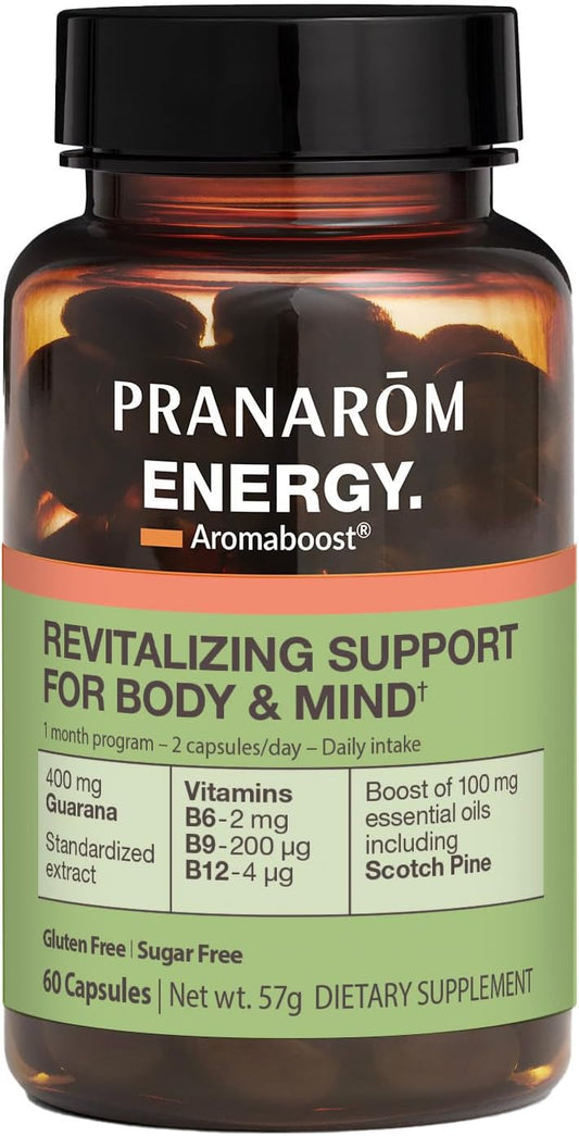 Pranarom Aromaboost Energy Supplement with Guarana and Pure Scots Pine Essential Oil - 60 Count