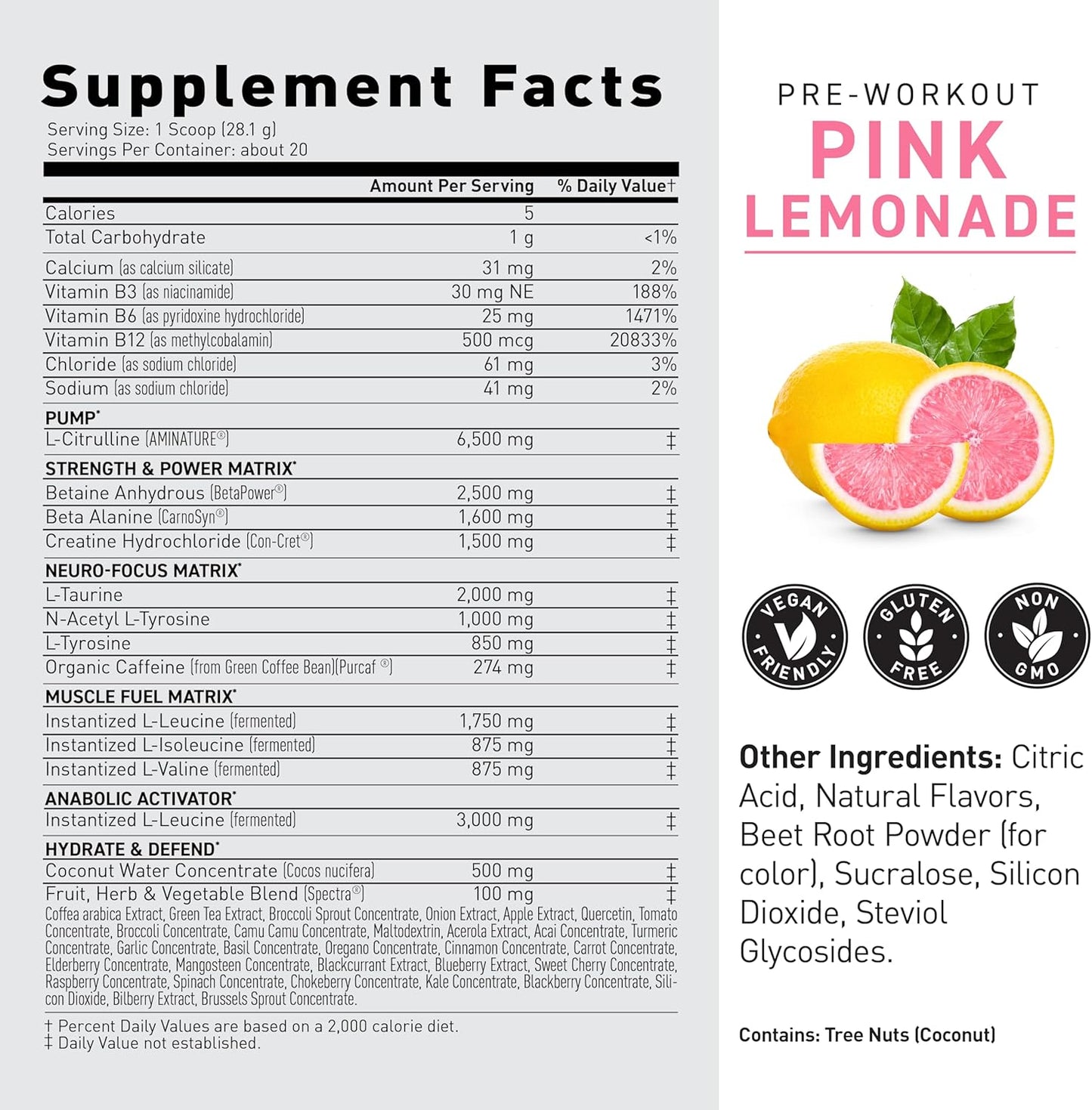 Pre-Kaged Pink Lemonade Pre Workout Powder with Creatine & Caffeine - 20 Servings