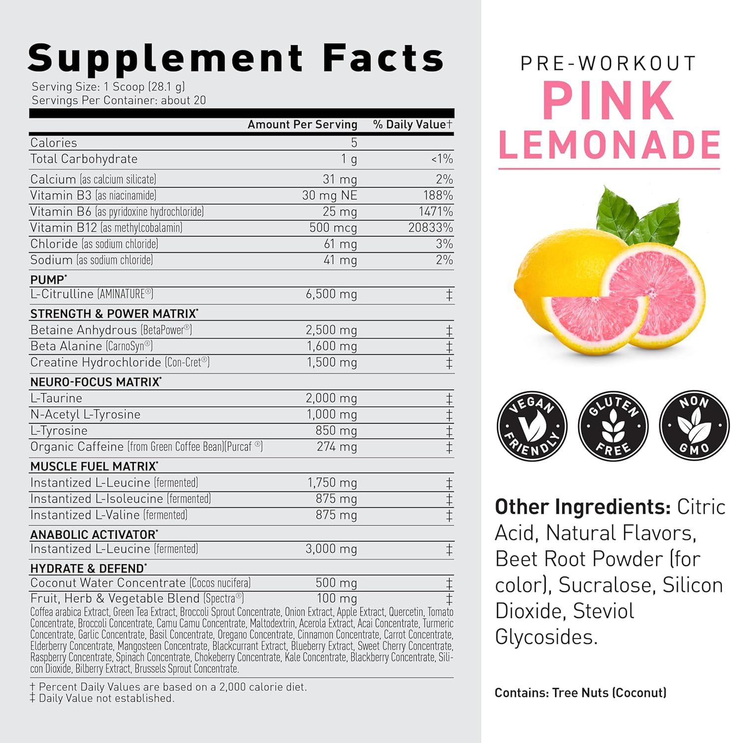 Pre-Kaged Pink Lemonade Pre Workout Powder with Creatine & Caffeine - 20 Servings