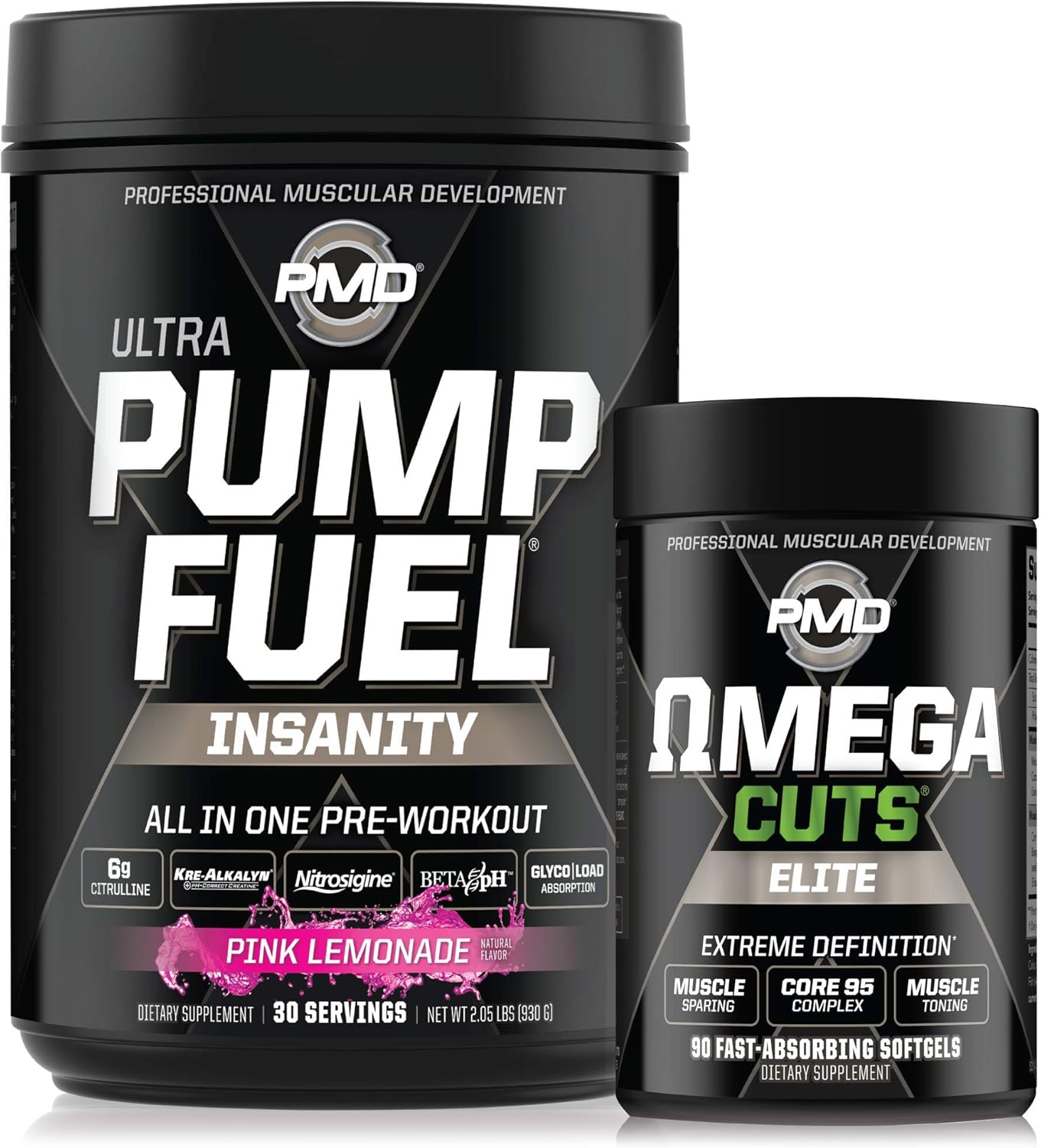 Pre Workout Combo: PMD Sports Ultra Pump Fuel Insanity Pink Lemonade + Sports Omega Cuts Elite Healthy Weight Support