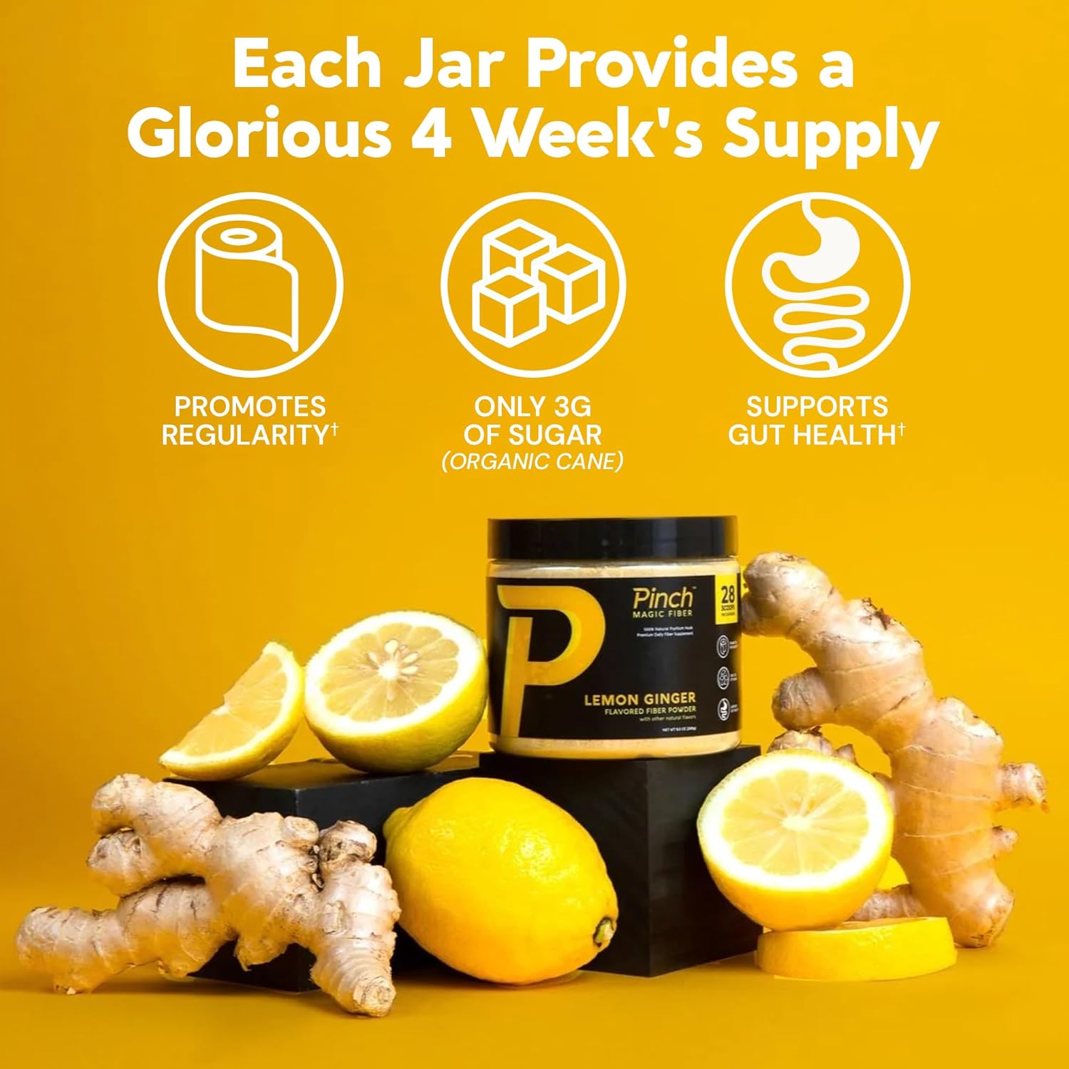 Prebiotic Digestive Health Supplement with Psyllium Husk Powder - Keto, Vegan, Sugar-Free, Tropical & Lemon Ginger Flavors - 28-Day Supply from USA