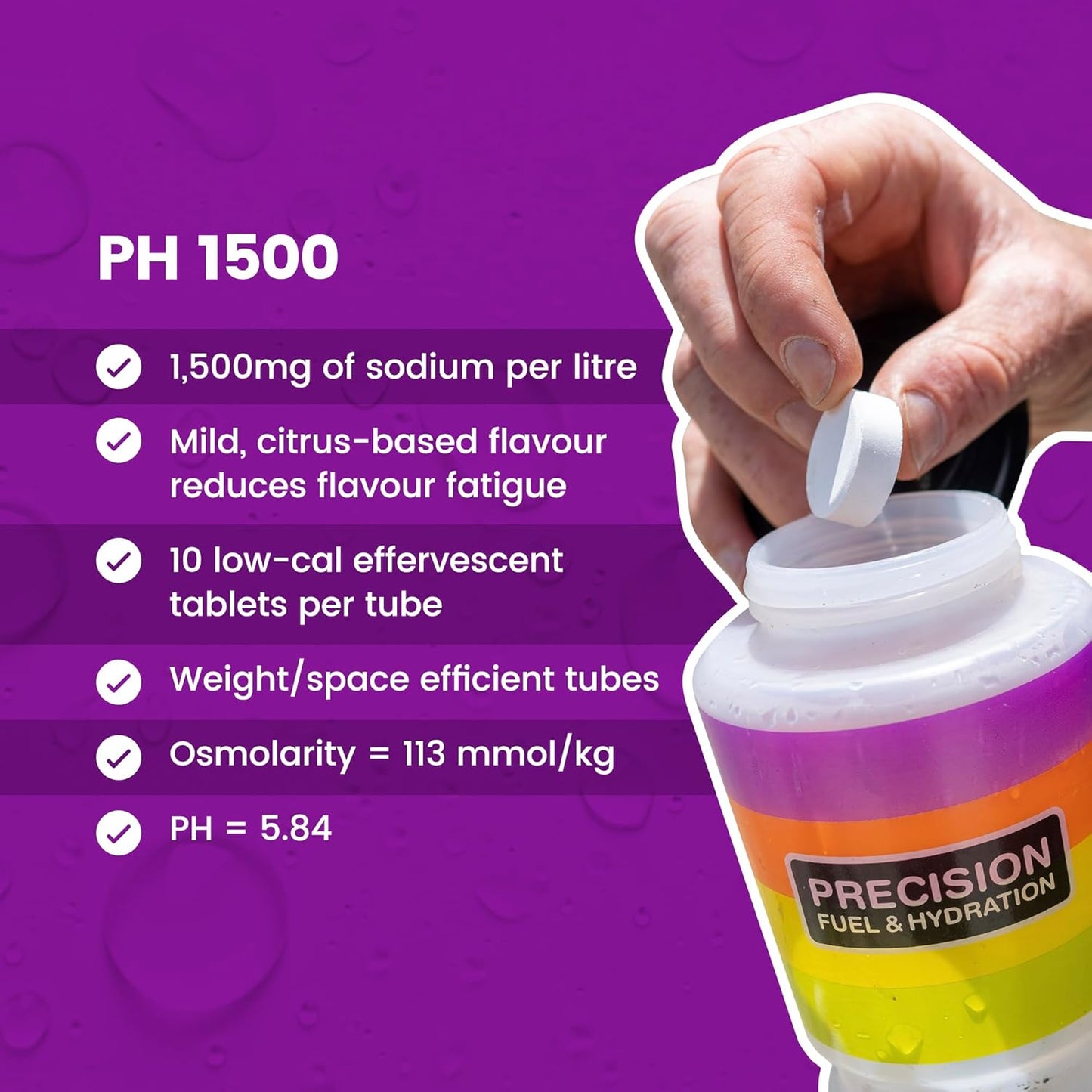 Precision Hydration Lite Electrolyte Drink Tablets - Multi Strength Effervescent Hydration - Combat Cramps - Low Calorie, Gluten Free, Vegan - NSF Certified - Purple Tube, 1 Tube