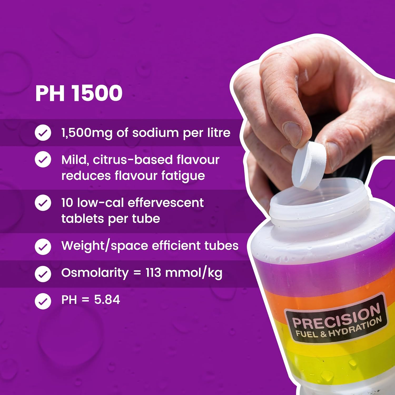 Precision Hydration Lite Electrolyte Drink Tablets - Multi Strength Effervescent Hydration - Combat Cramps - Low Calorie, Gluten Free, Vegan - NSF Certified - Purple Tube, 1 Tube