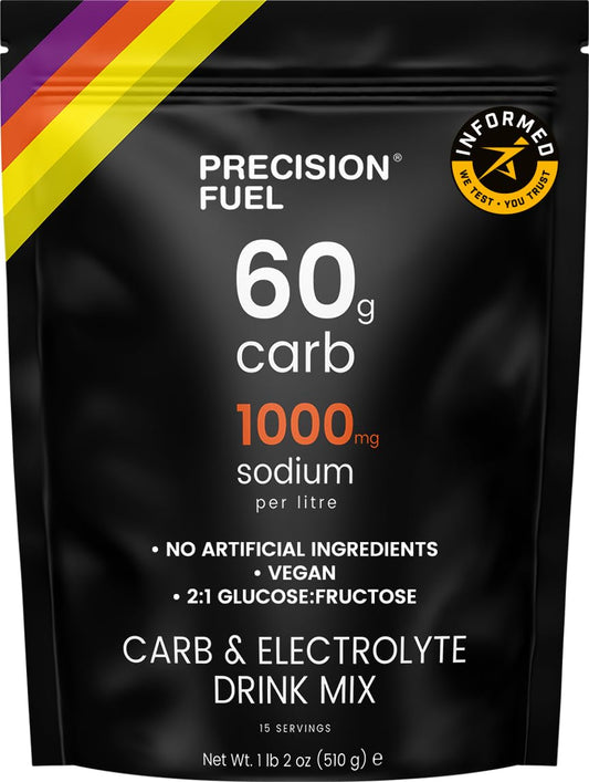 Precision Hydration PF 60 Carb & Electrolyte Drink Mix Powder - Endurance Sports Nutrition with Mild Citrus Flavor - Vegan Formula, Hypotonic - 60g Carb, 1000mg Sodium/L
