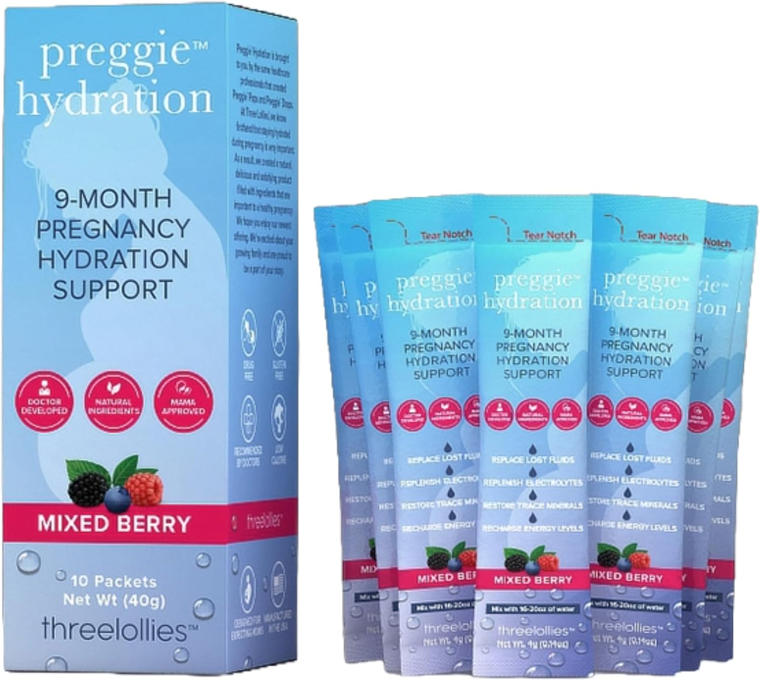 Preggie Hydration Packets for Morning Sickness Relief - Natural Support for Pregnancy - 10 Packets