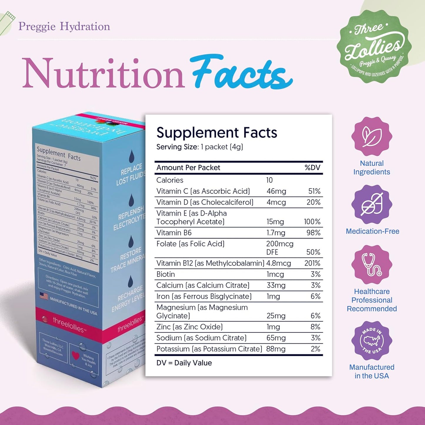 Preggie Hydration Packets for Morning Sickness Relief - Natural Support for Pregnancy - 10 Packets