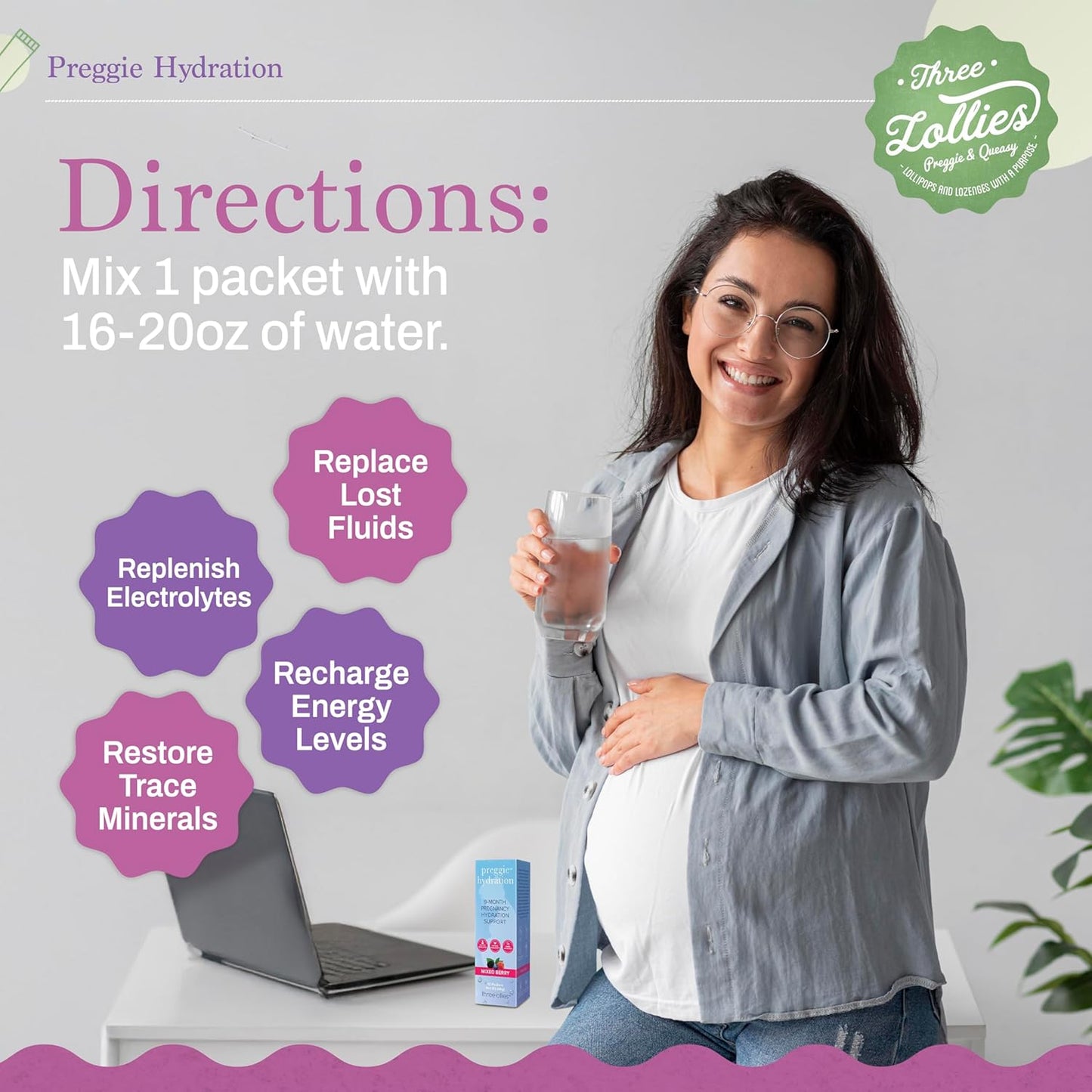 Preggie Hydration Packets for Morning Sickness Relief - Natural Support for Pregnancy - 10 Packets