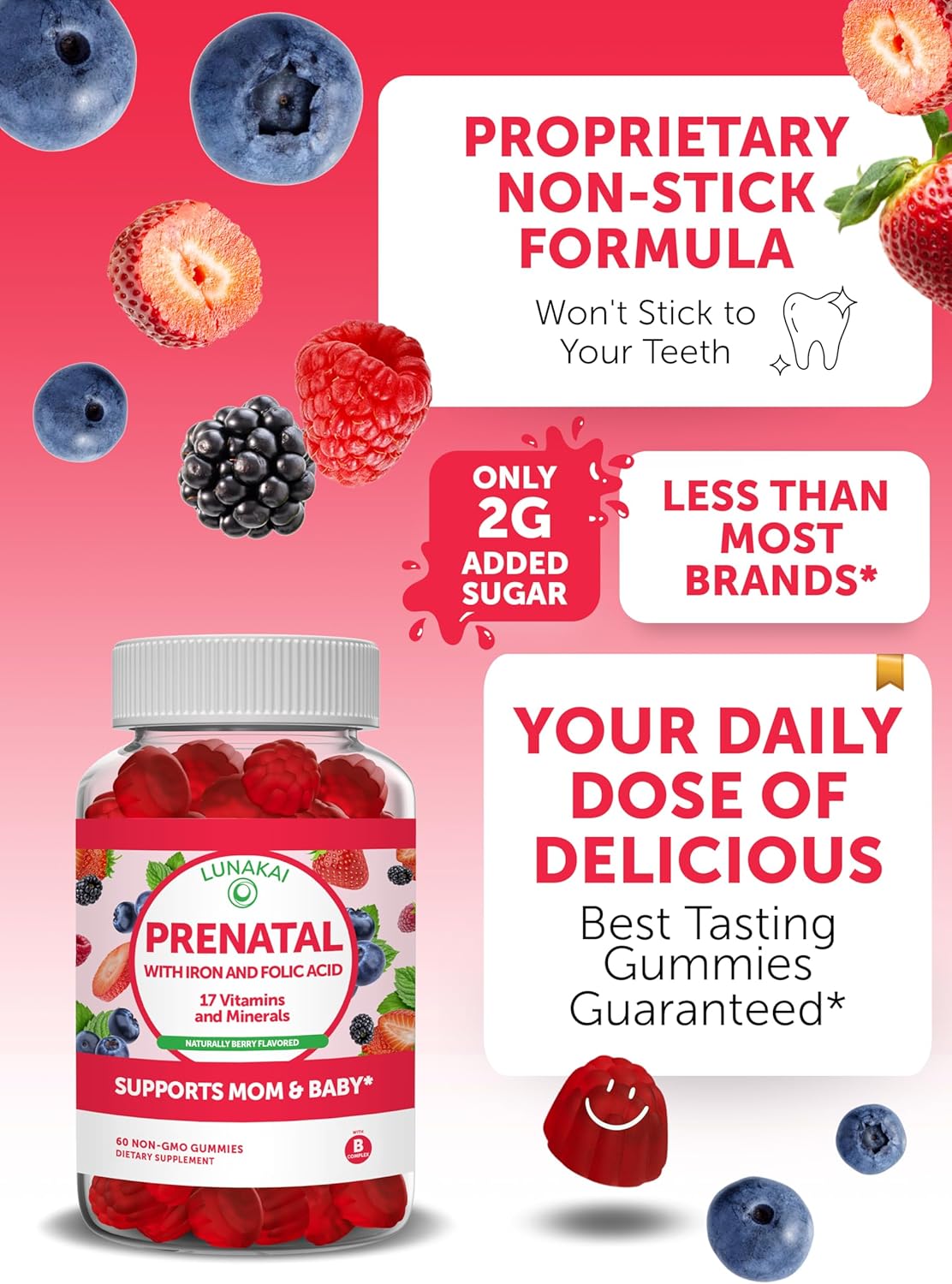 Pregnancy Multivitamin Bundle: Lunakai Prenatal & Vitamin C Gummies - Iron, Folic Acid, Organic & Vegan - 30 Day Supply