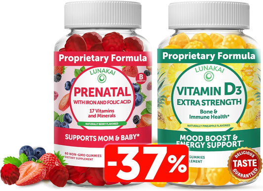 Pregnancy Multivitamin Gummy Bundle with Iron, Folic Acid, and Vitamin D3 - Immunity, Bone, and Mood Support