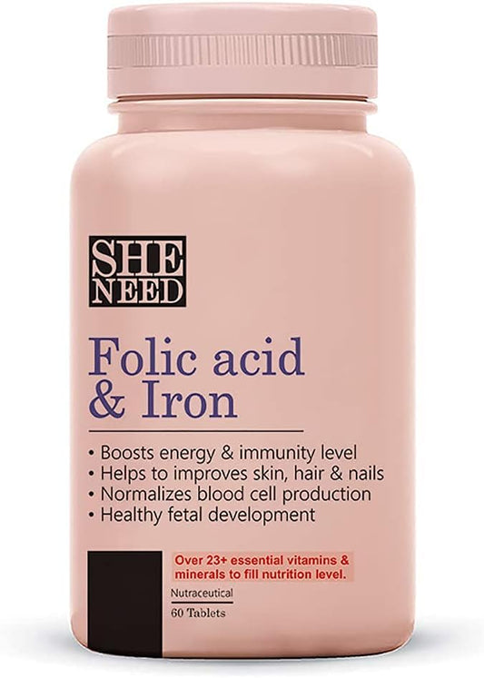 Pregnancy Support Supplement for Men & Women - Vegan Iron Production & Hair Fall Reduction - 60 Tablets