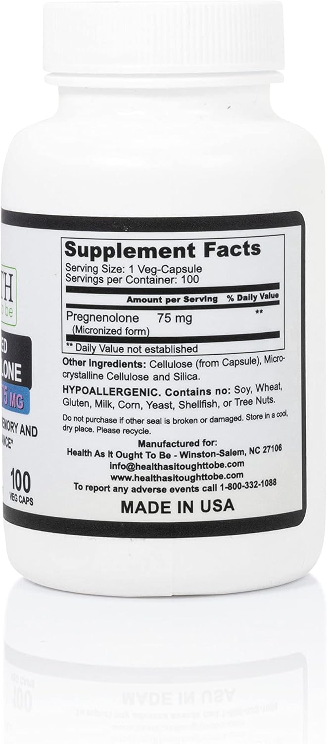 Pregnenolone 75mg Supplement - Micronized for Optimal Absorption | 100 Capsules, Tested for Purity
