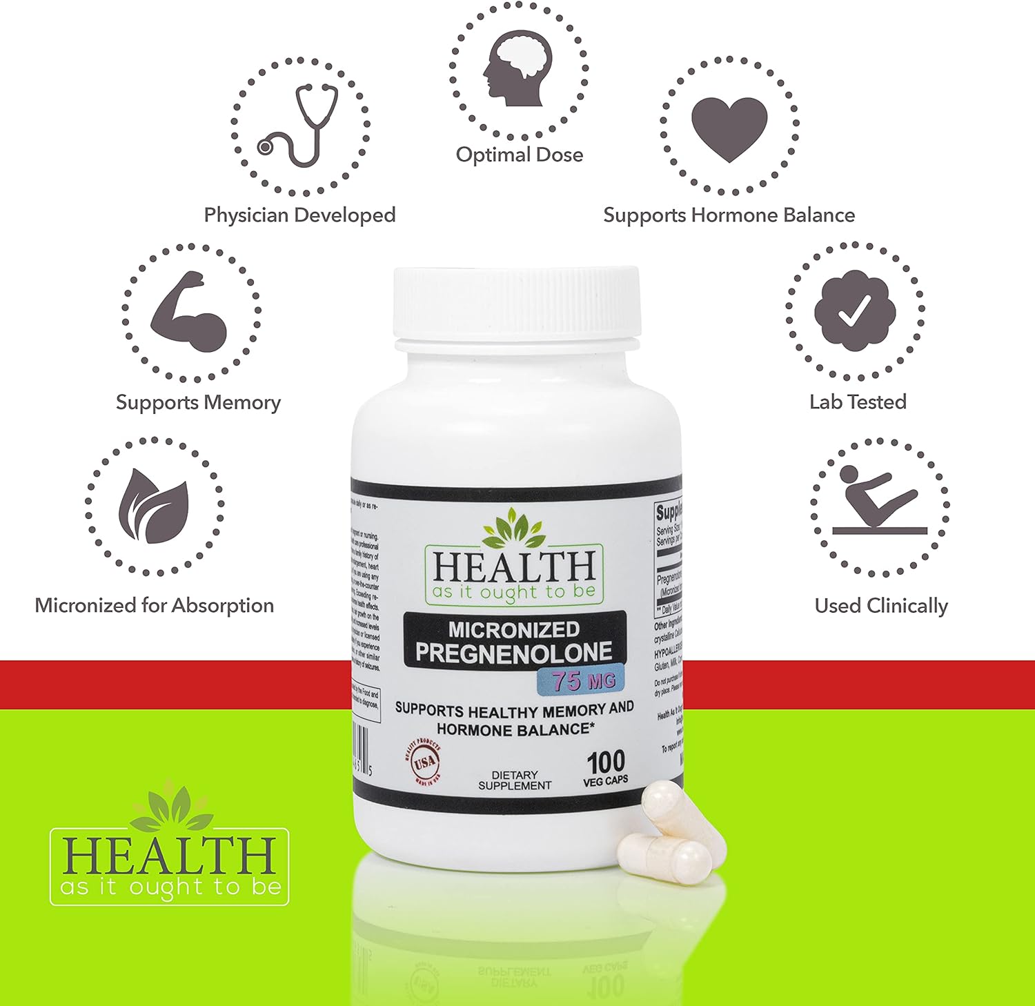 Pregnenolone 75mg Supplement - Micronized for Optimal Absorption | 100 Capsules, Tested for Purity