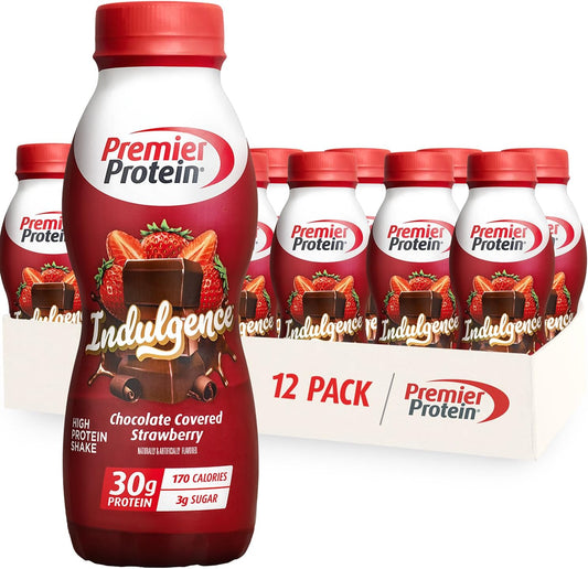 Premier Protein Indulgence Shake, Chocolate Covered Strawberry, 30g Protein, 3g Sugar, 11.5 fl oz, Pack of 12