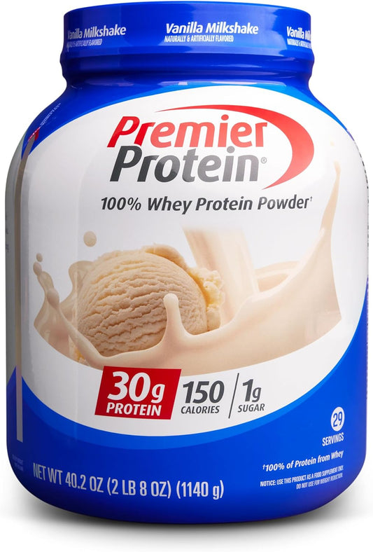 Premier Protein Vanilla Milkshake Powder with 30g Protein, No Soy, Gluten-Free - 29 Servings, 40.2oz