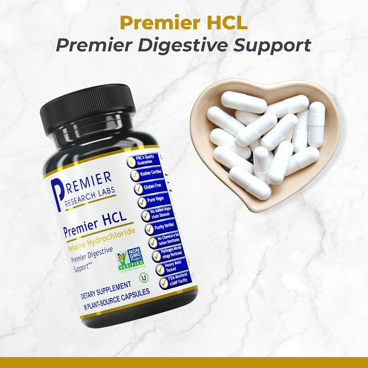 Premier Research Labs Betaine HCL Supplement - 90 Vegetarian Capsules for Optimal Digestive Function and Nutrient Absorption