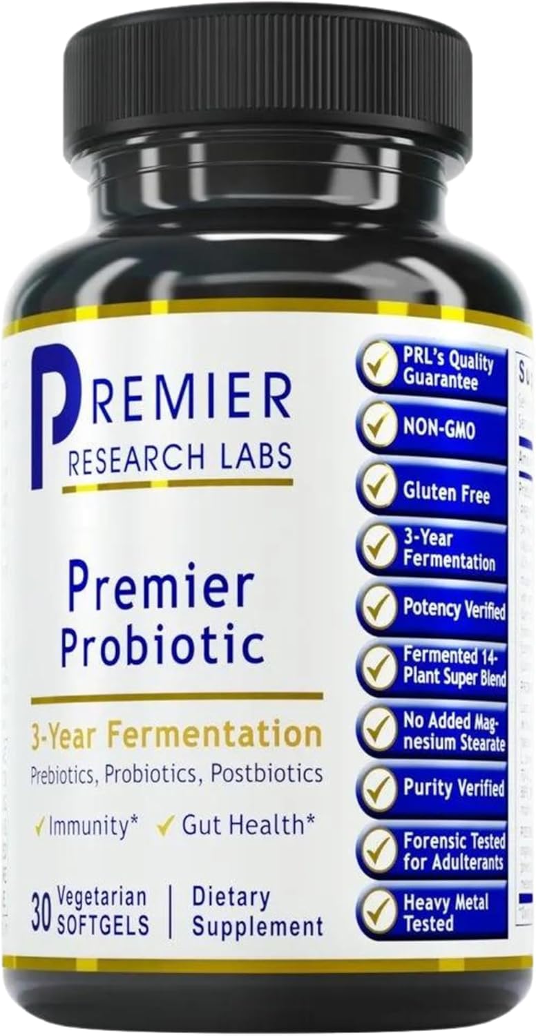 Premier Research Labs Quadbiotic Probiotic Blend for Women & Men - 60 Vegetarian Softgel Capsules - Pre, Pro, & Postbiotics