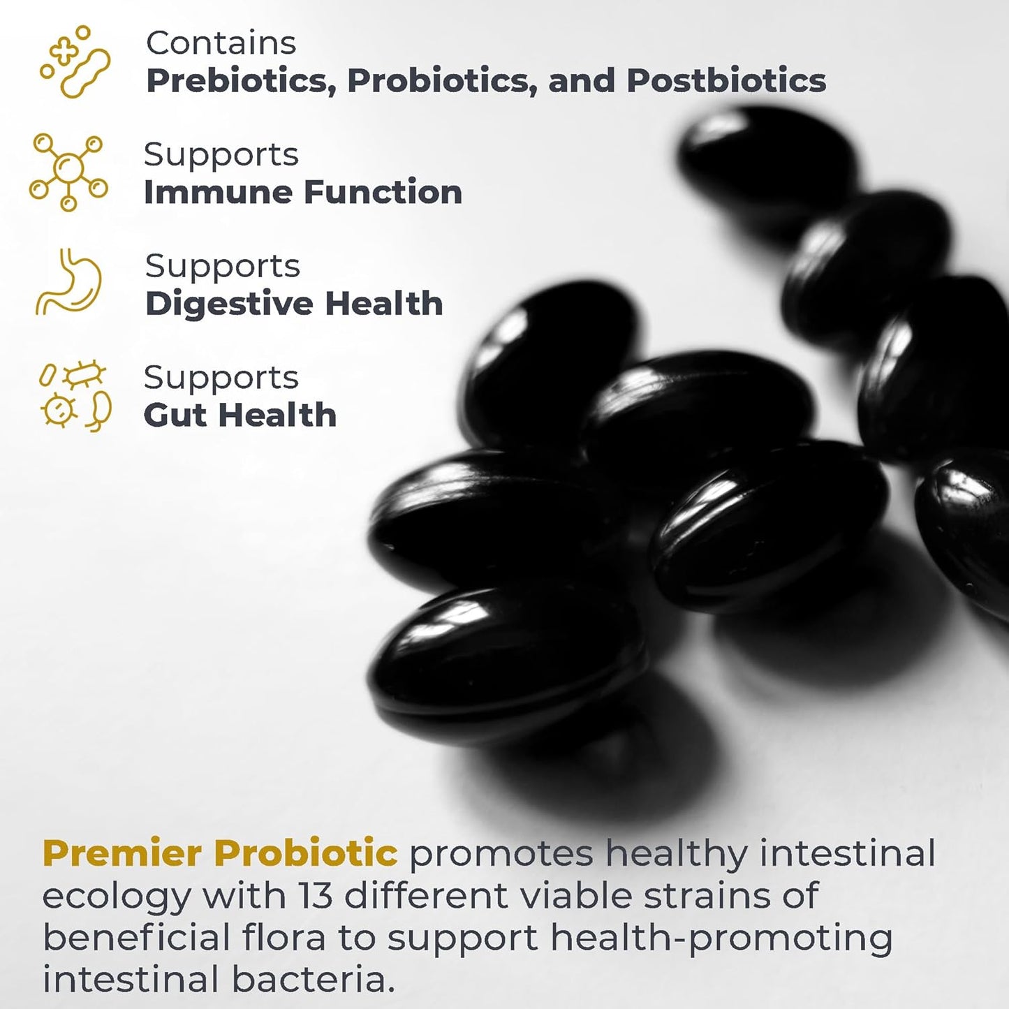 Premier Research Labs Quadbiotic Probiotic Blend for Women & Men - 60 Vegetarian Softgel Capsules - Pre, Pro, & Postbiotics