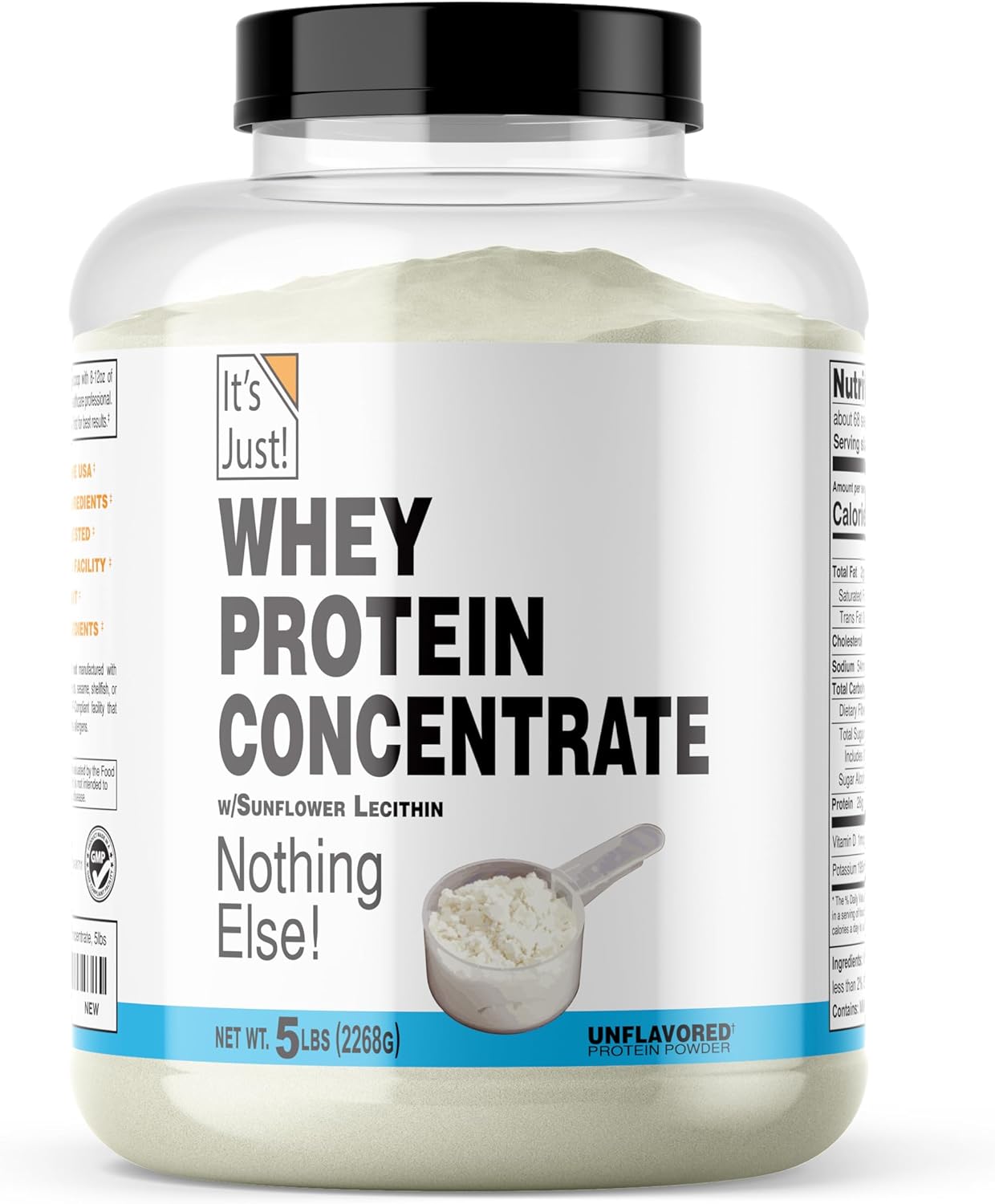 Premium 100% Whey Protein Concentrate, 5 Pound, Made in USA, Unflavored - No Added Flavors or Artificial Sweeteners