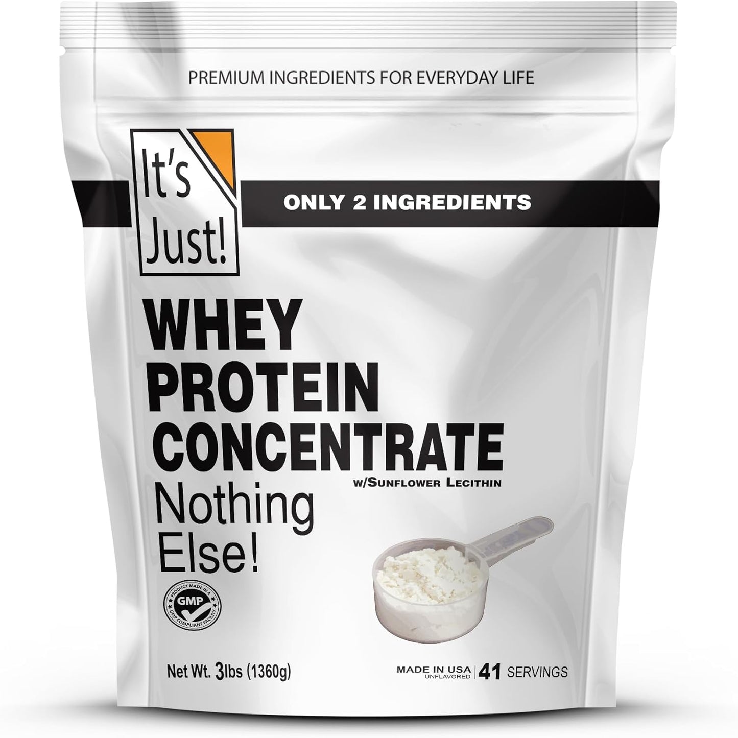 Premium 100% Whey Protein Concentrate, Made in USA, rBGH/RBST Hormone Free, WPC-80, No Flavors or Sweeteners - 3lb Unflavored