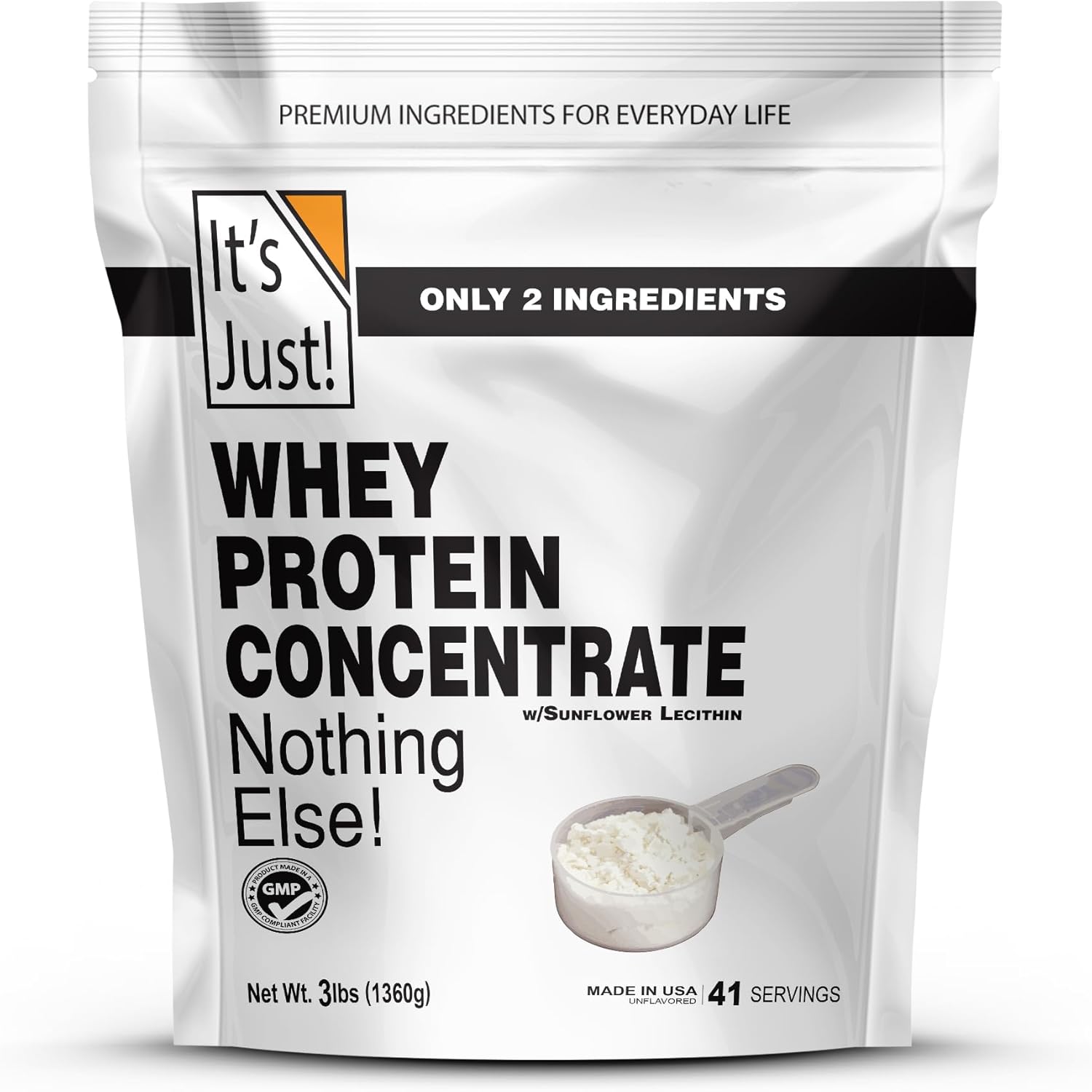 Premium 100% Whey Protein Concentrate, Made in USA, rBGH/RBST Hormone Free, WPC-80, No Flavors or Sweeteners - 3lb Unflavored