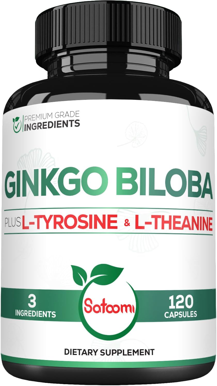 Premium 1000mg Ginkgo Biloba Capsules with L-Tyrosine and L-Theanine - 2-Month Supply for Focus, Memory, Brain Health, and Vision - Satoomi Supplement