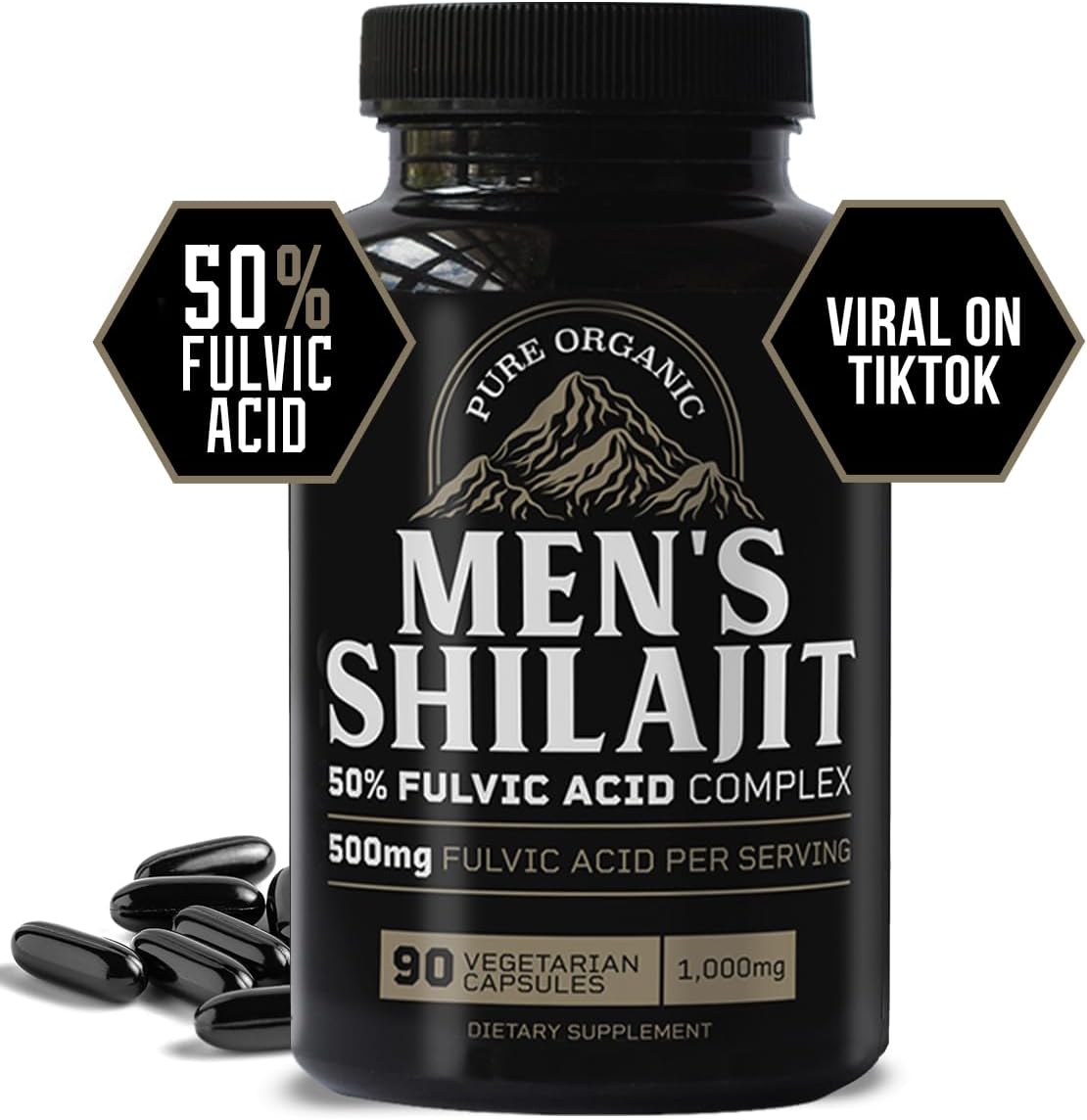 Premium 1000mg Shilajit Capsules for Men with 50% Fulvic Acid - 90 Vegan Capsules - Made in USA - Authentic Pure Himalayan Shilajit with 85+ Trace Minerals - Superior to Resin