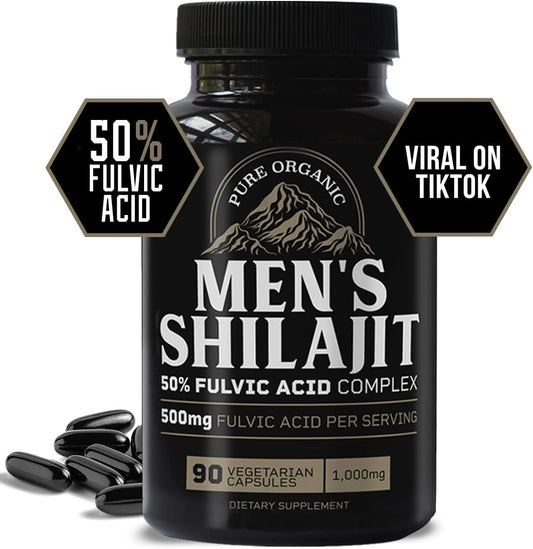 Premium 1000mg Shilajit Capsules for Men with 50% Fulvic Acid - 90 Vegan Capsules - Made in USA - Authentic Pure Himalayan Shilajit with 85+ Trace Minerals - Superior to Resin