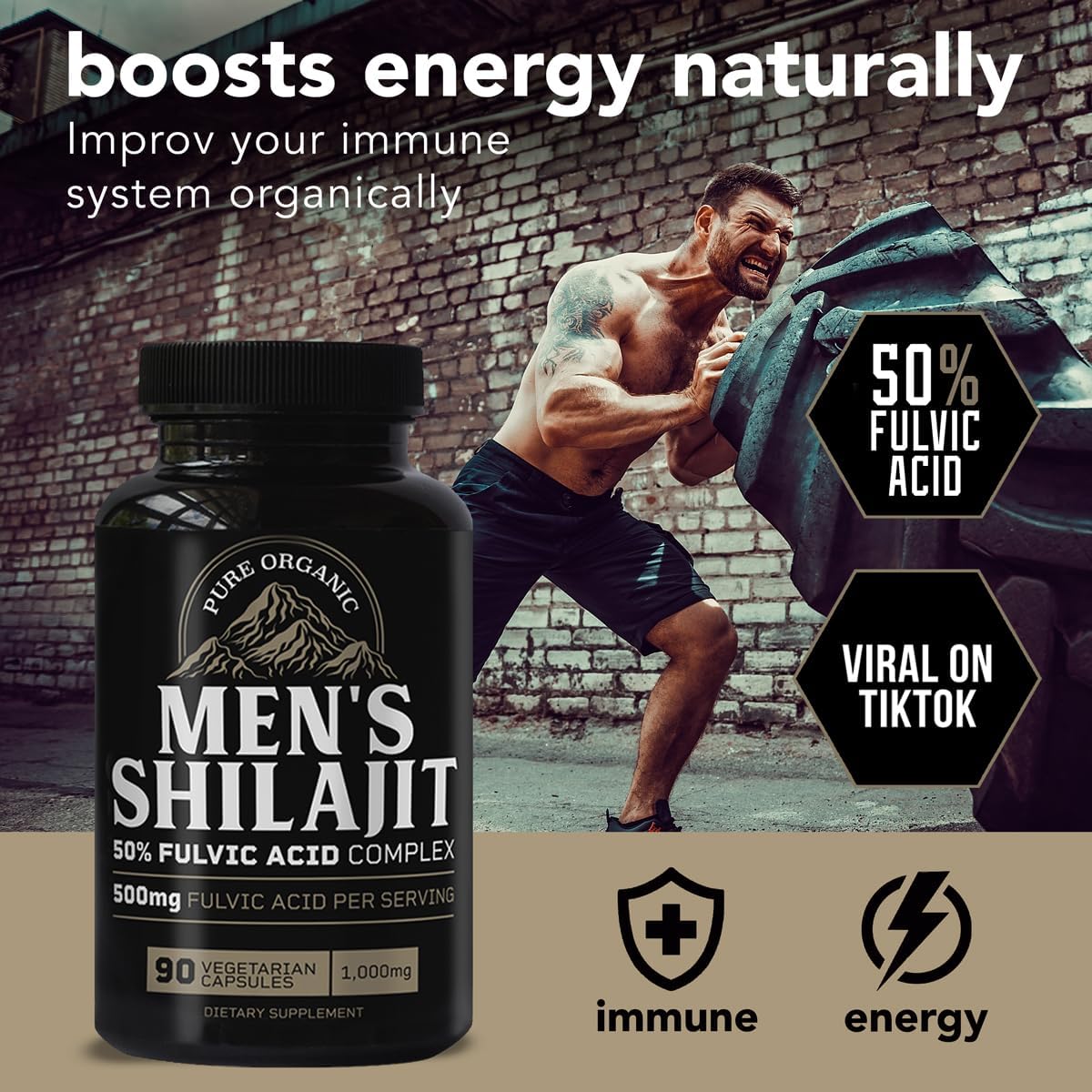 Premium 1000mg Shilajit Capsules for Men with 50% Fulvic Acid - 90 Vegan Capsules - Made in USA - Authentic Pure Himalayan Shilajit with 85+ Trace Minerals - Superior to Resin