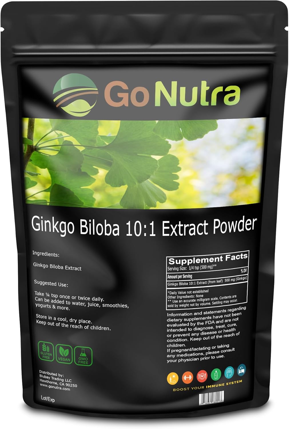 Premium 10:1 Ginkgo Biloba Extract Powder - Extra Strength Leaf Supplement - 8 oz Non-GMO Pure Herbal Formula