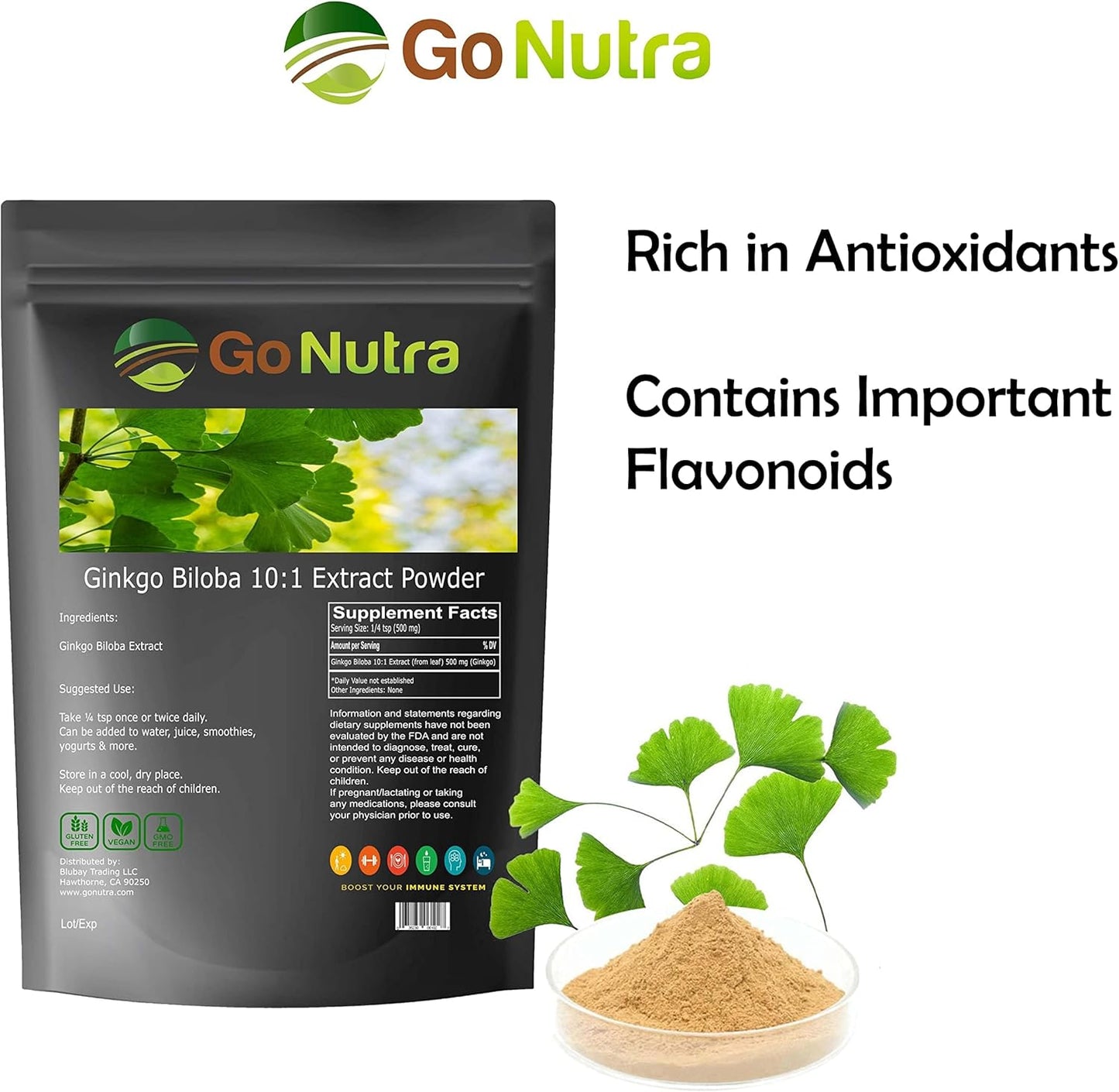 Premium 10:1 Ginkgo Biloba Extract Powder - Extra Strength Leaf Supplement - 8 oz Non-GMO Pure Herbal Formula