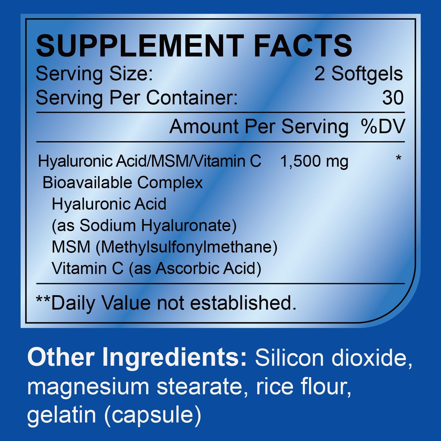 Premium 1500mg Hyaluronic Acid Supplements for Skin, Joints, Hair & Nails - 60 Capsules - Double Strength Formula for Hydration