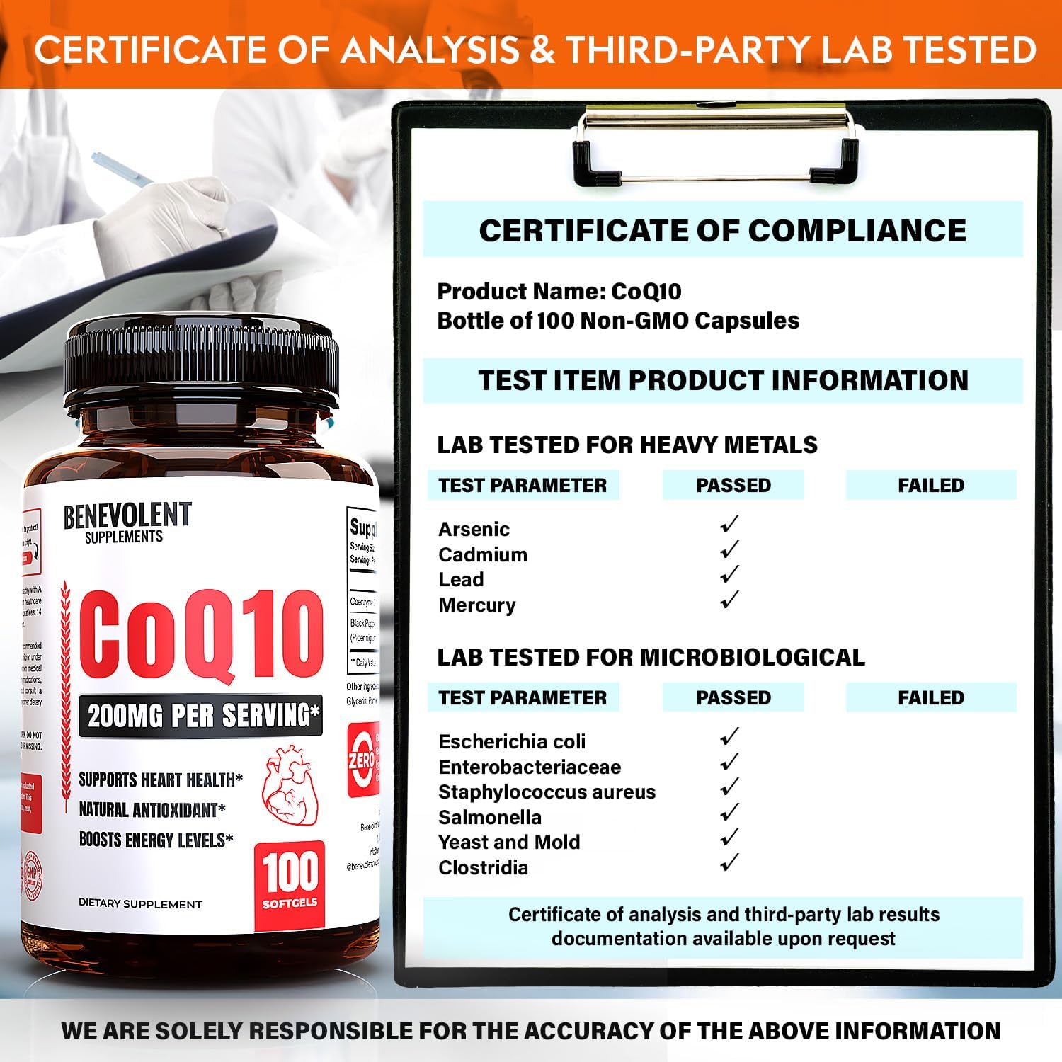 Premium 200mg CoQ10 Softgels for Heart Health & Energy Production - Antioxidant Formula for Healthy Aging - Non-GMO - 100 Count