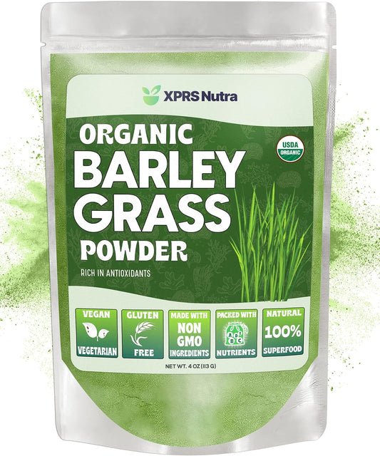 Premium 4oz Organic Barley Grass Powder - Rich in Antioxidants, Amino Acids, and Protein - Superfood for Immunity - XPRS Nutra