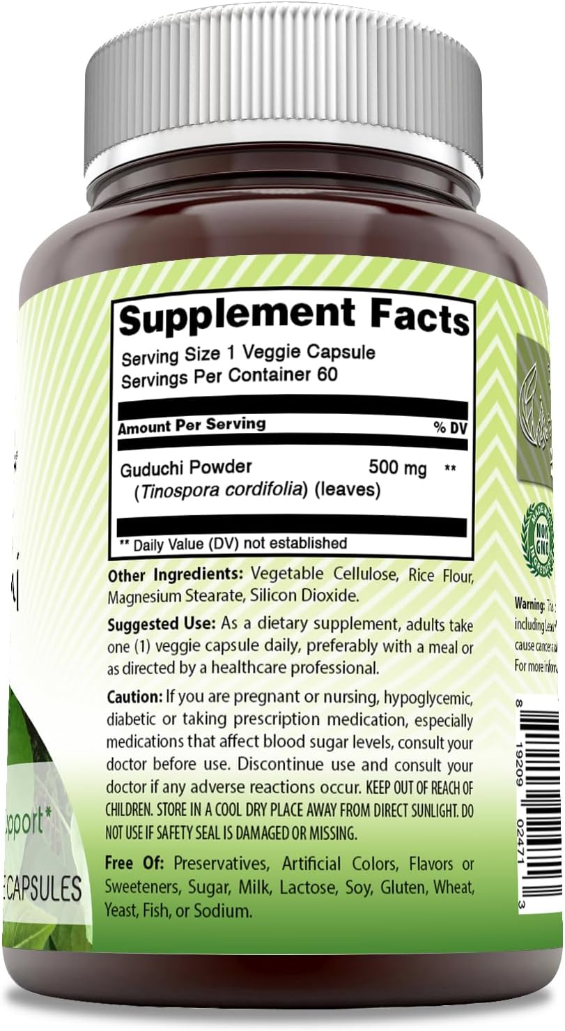 Premium 500mg Guduchi Supplement - 60 Vegetarian Capsules - Non-GMO - Gluten-Free - Made in USA - Buy Now