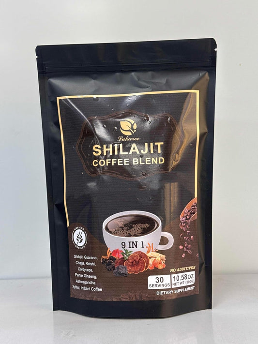 Premium 9-In-1 Shilajit Coffee Powder with Chaga, Reishi, Cordyceps, Ginseng, Guarana & Minerals, 30 Servings